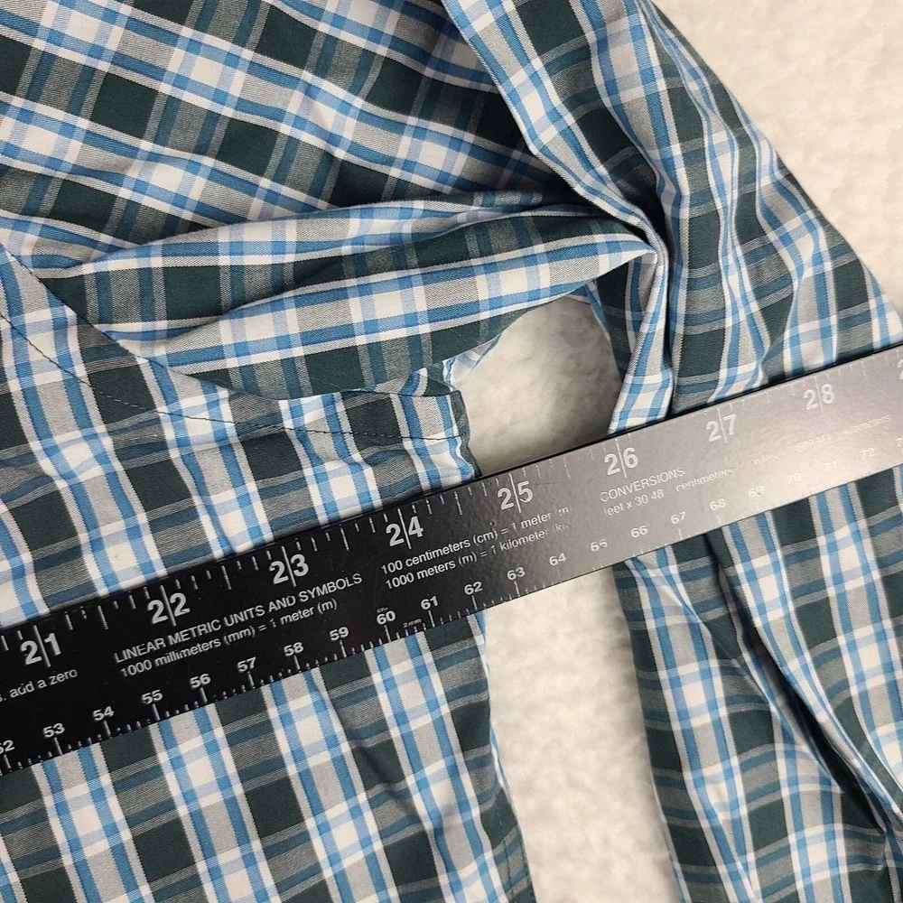Banana Republic Shirt Mens XL Blue Dark Green Plaid Tailored Fit Dress Button Up